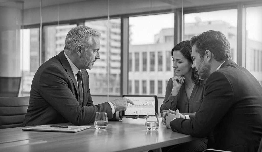 Team of professionals discussing over new business project